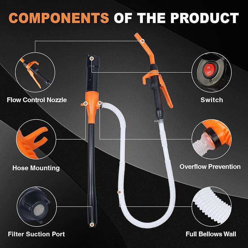 Bomba de sifón eléctrica portátil con batería: caudal de 2,4 GPM, para transferencia de gas, combustible, diésel, auga, extracción de aceite, bomba de combustible manual multiusos