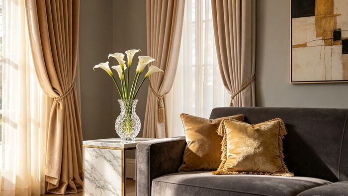 Elegant Bedroom Scene featuring Foulola #2613 Chenille Blackout Curtains with Sound and Thermal Insulation