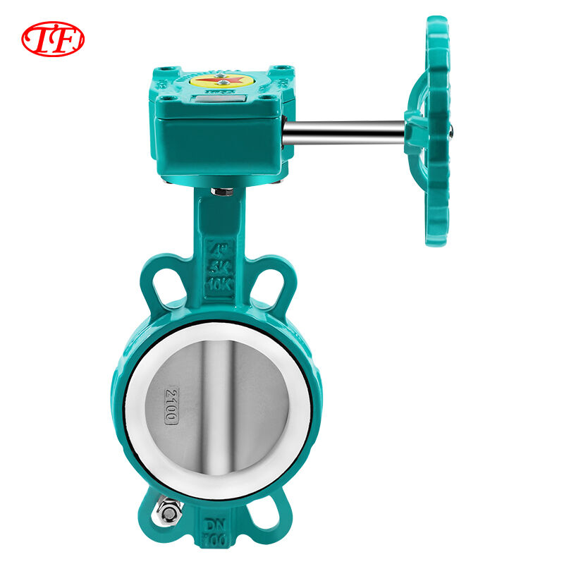 Ductile Iron Worm Gear Drive Wafer Butterfly Valve PTFE Green D371F4-16Q