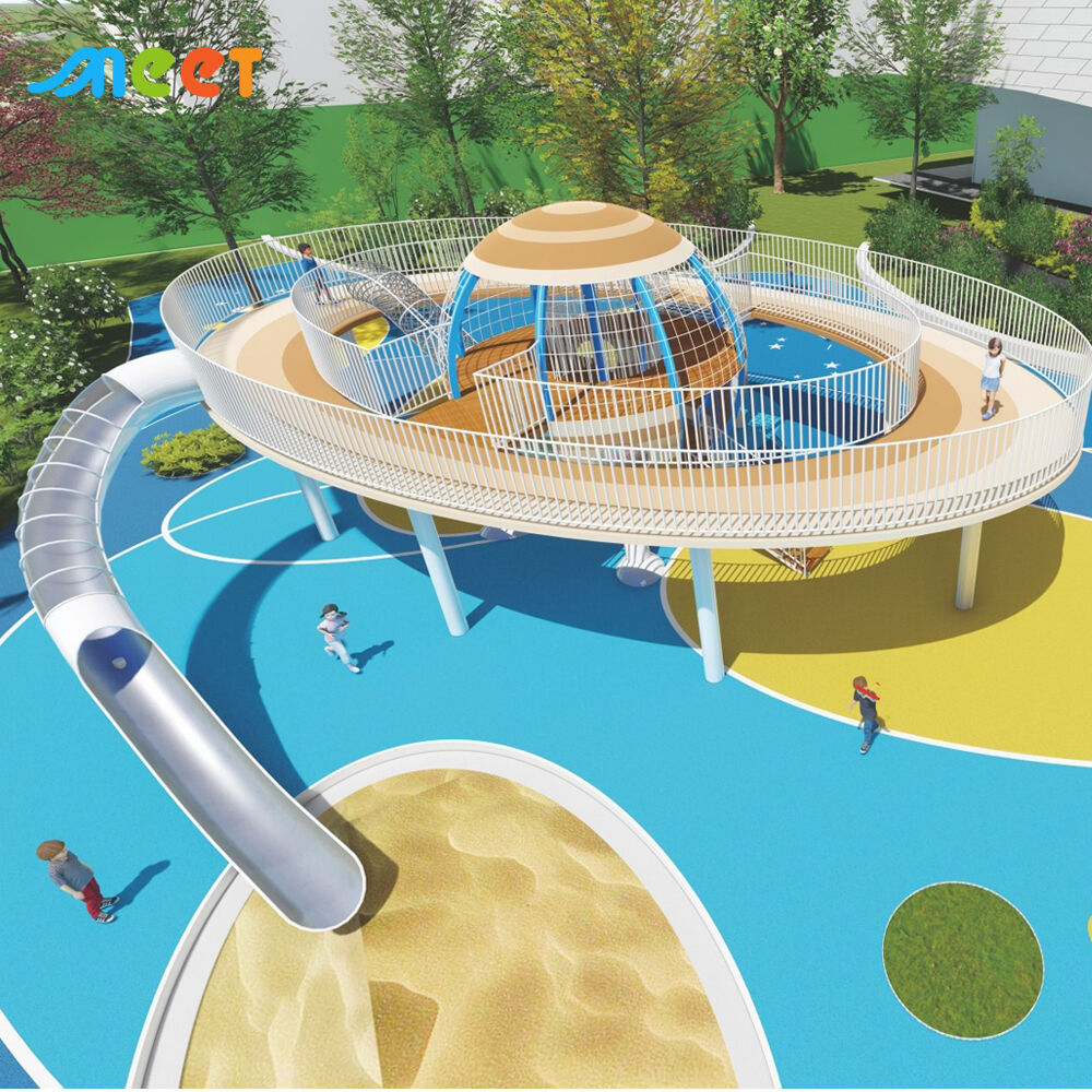 สไลด์ไม้สำหรับเด็ก สะพานทางเดิน โครงหลัก รวมกับสไลด์สแตนเลส สไลด์สนามเด็กเล่นแบบแพลตฟอร์มที่สามารถปรับแต่งได้ MT-DZT068