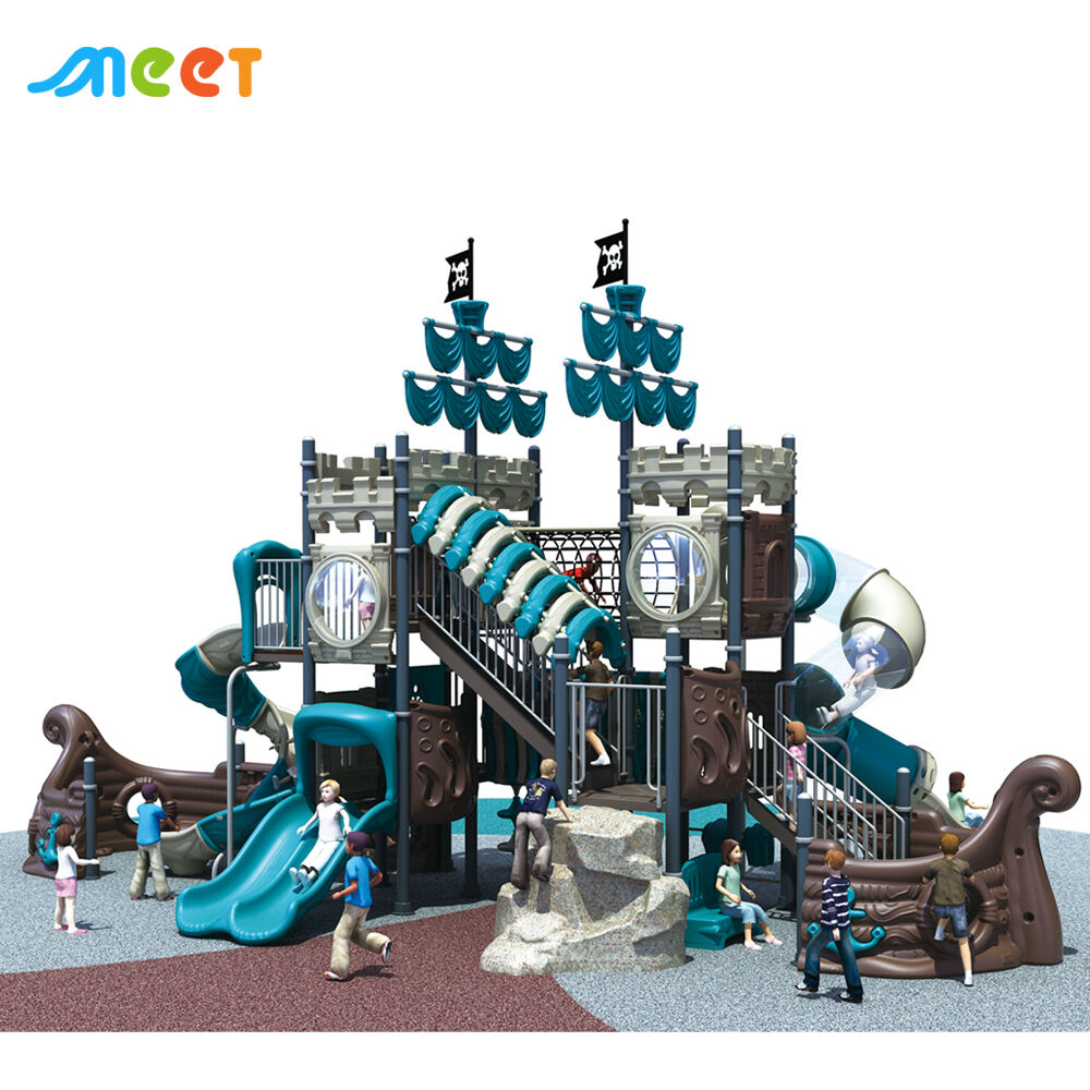 Bestseller Großes Plastik-Außen-Spielplatz-Gerät für Kindergarten-Schiff-Rutsche Themen-Freizeitpark Farbenfrohe Auswahl zum Verkauf MT-60043A