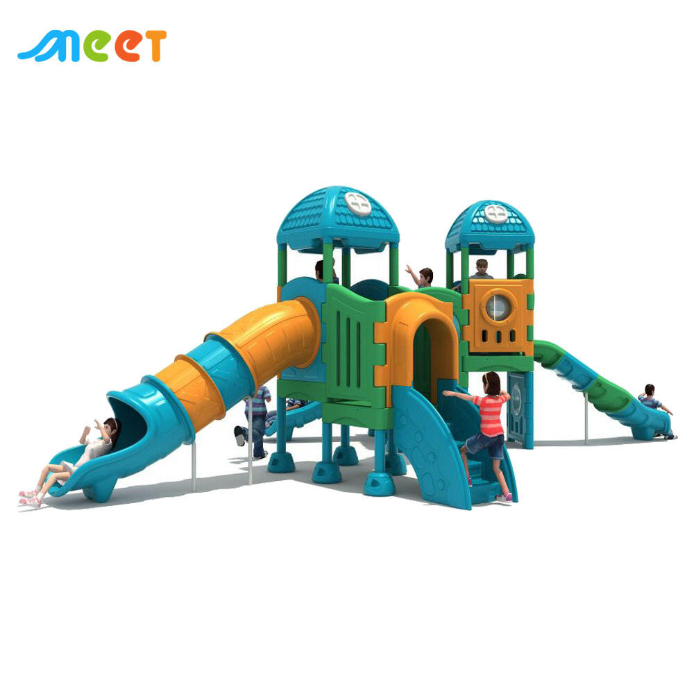 Vrolijke plastic speelsets voor kleuterschoolkinderen, buitenspeeltuin met slide voor kinderen MT-LSL015