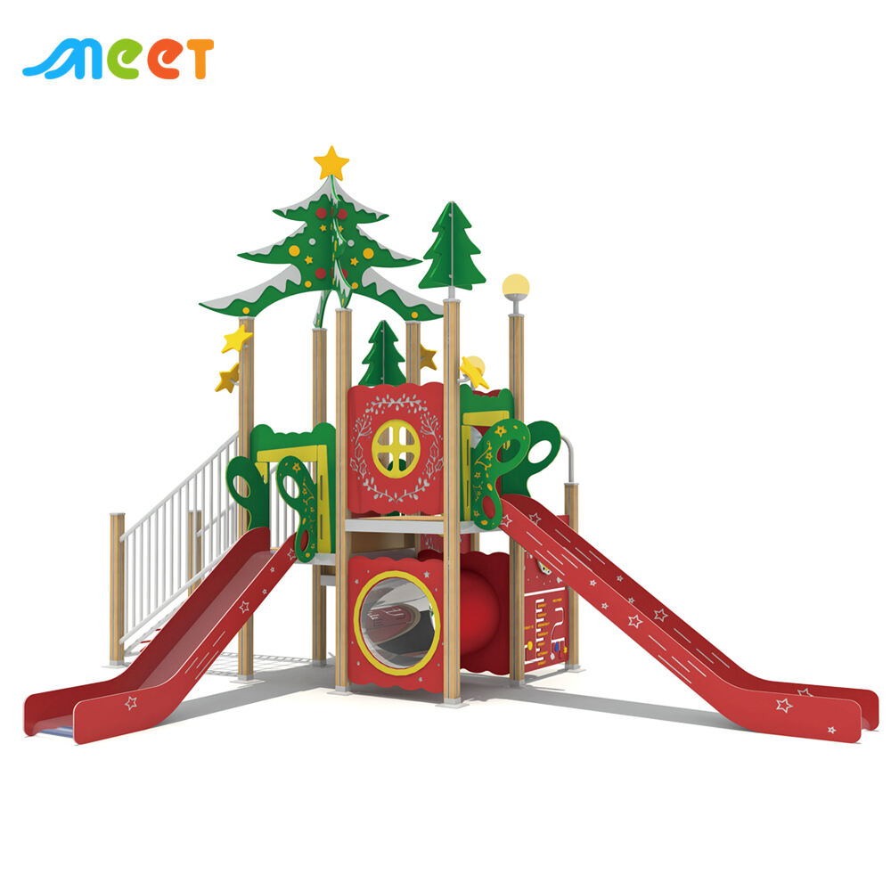 Équipement pour aire de jeux extérieure en bois avec toboggan en plastique, prix d'usine MT-LSM012