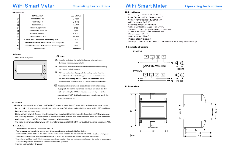 Single-Phase Smart Energy Meter with WIFI LCD Screen and Timer DC Power KWH Meter Easy Installation on DIN Rail details