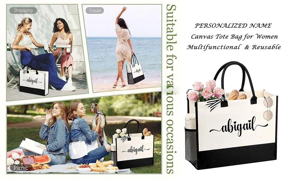 Christmas Gift Decorations Wrapping Canvas Shoulder Tote Bag Zipper Closure Letter Pattern High Aesthetic Value Waterproof manufacture