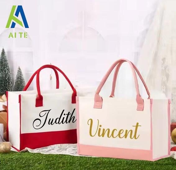 Red Christmas Decorations Gifts Canvas Multi-Colorful Shoulder Tote Bag High Aesthetic Value Waterproof Storage Travel manufacture