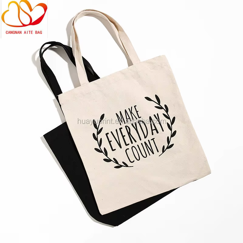 Natural Recycled Organic Cotton Reusable Shopping Bag & Custom Canvas Tote Bag with Rope Handle for Gift and Outdoor Use