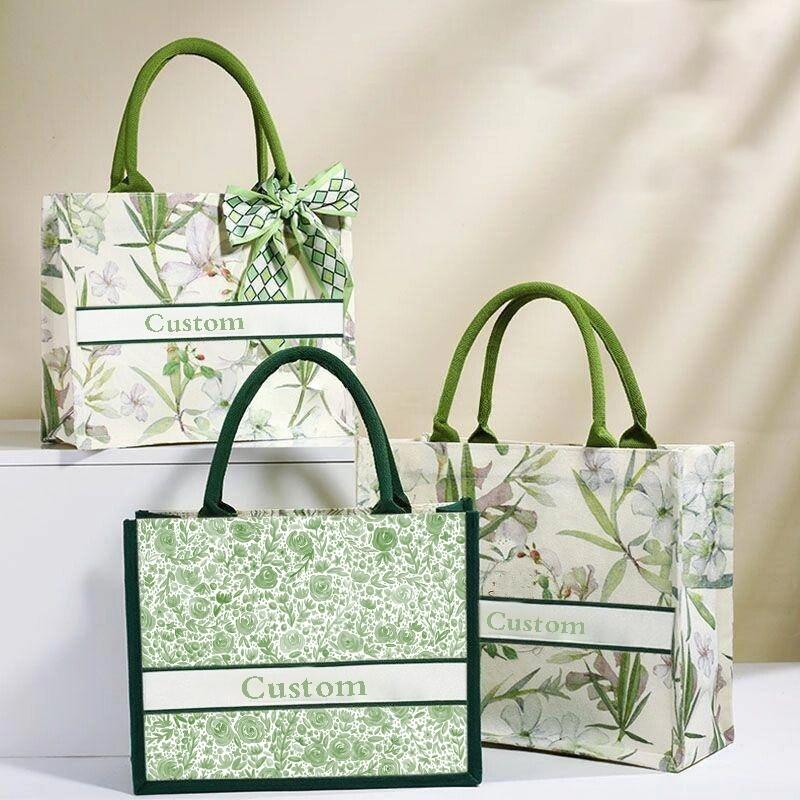 Factory Wholesale Custom Canvas Tote Bags Vintage Floral Design with Concealed Buckle Heat Transfer Printing for Gift manufacture