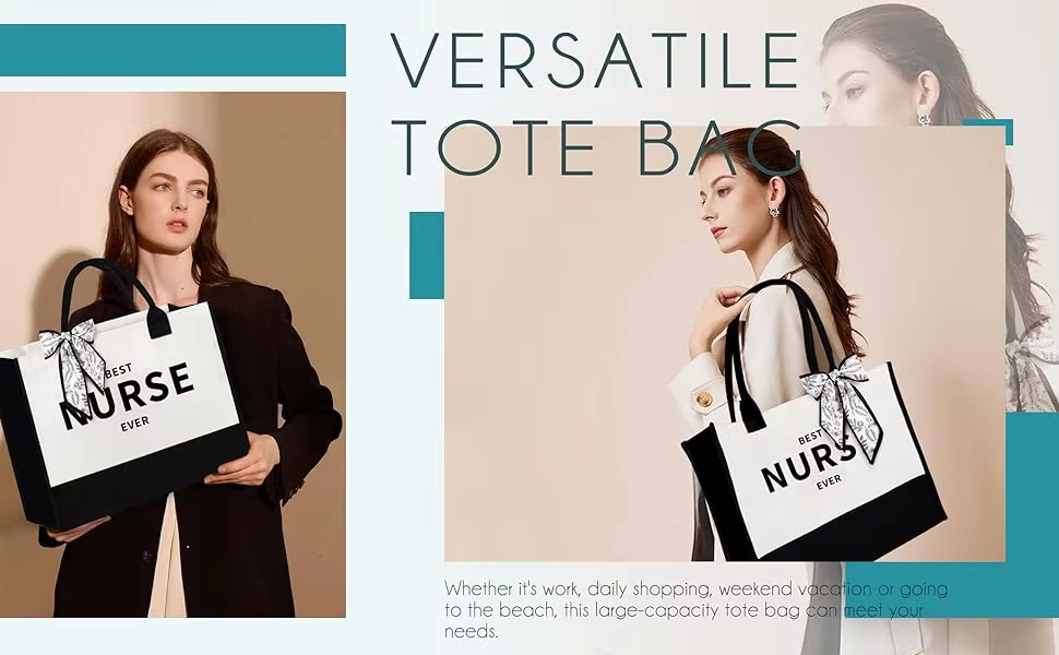 Gift Set for Women Water Resistant Canvas Beach Tote Bag with Candy Pattern details