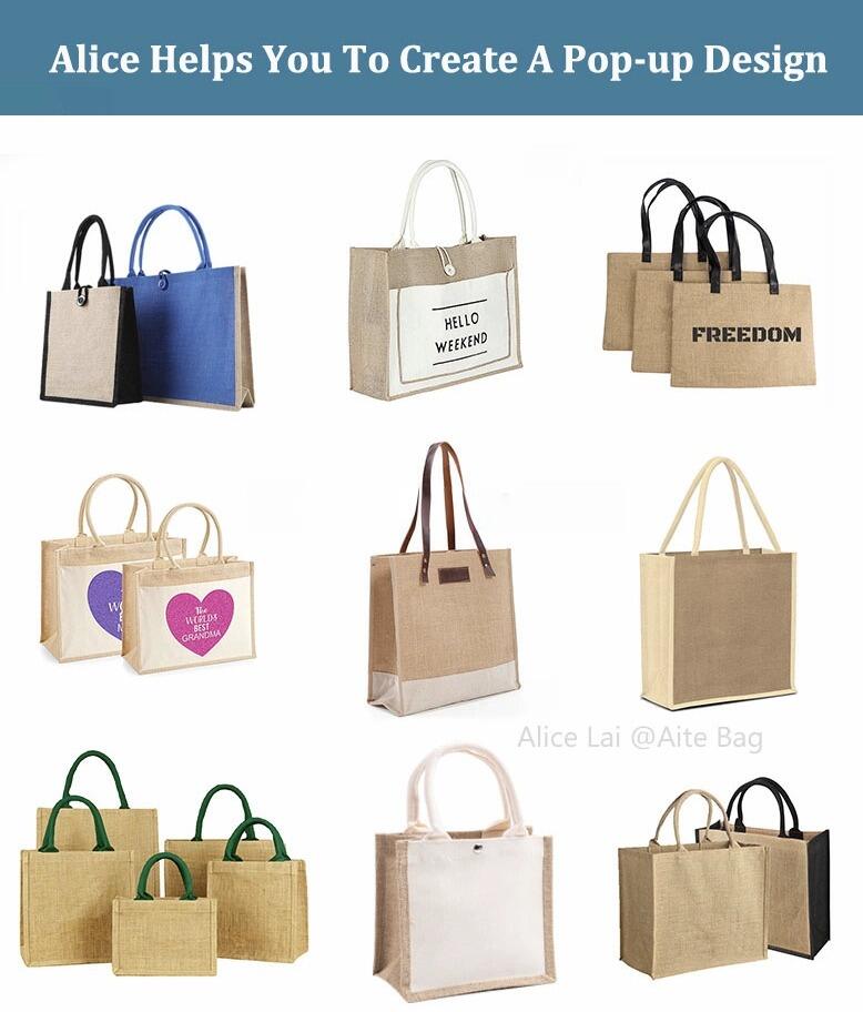 Eco-Friendly Reusable Ins Printed Canvas Jute Tote Burlap Handbag with Cotton Handle for Storage & Shopping supplier