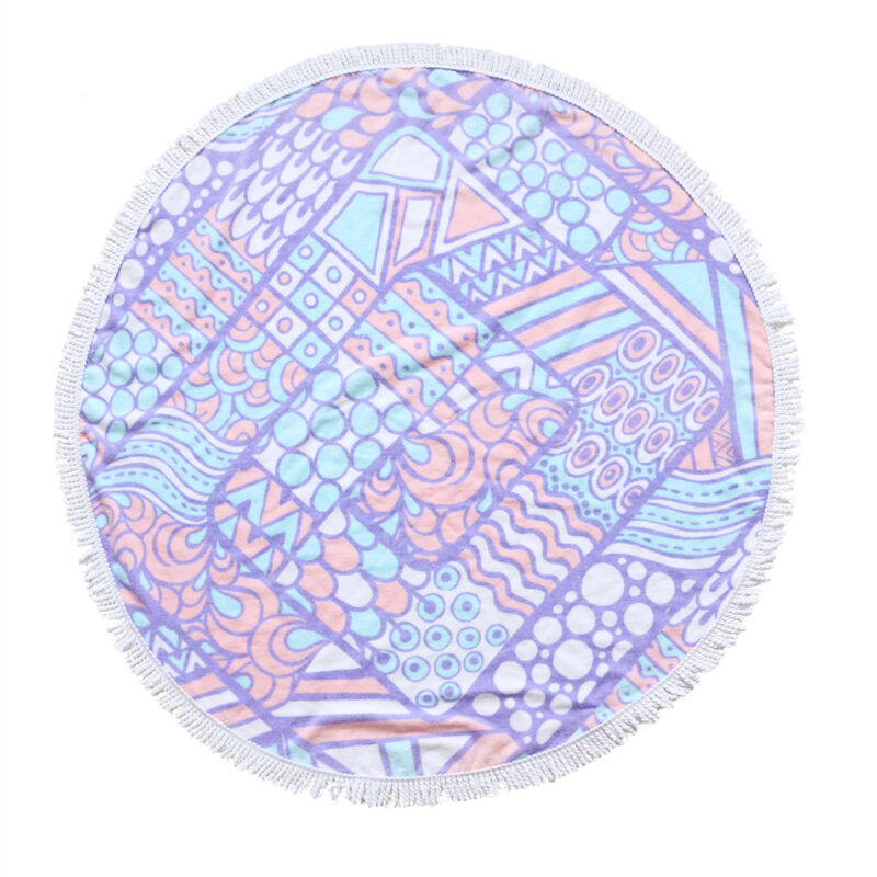 Cotton round beach towel with tassels
