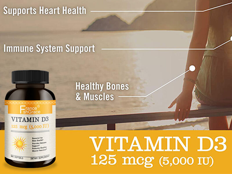 Vitamin D3 5000iu 125 mcg 1 Year Supply for Healthy Muscle Function, and Immune Support, Non GMO,