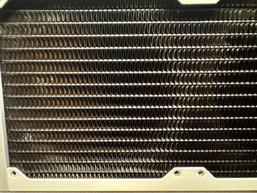 Radiator fins clogged with dust from a mine site