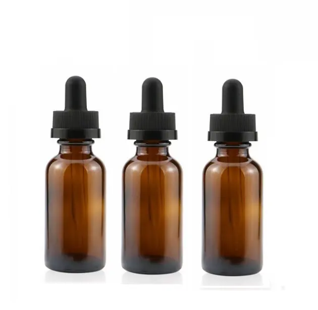 Amber glass tincture oil bottles with childproof cap