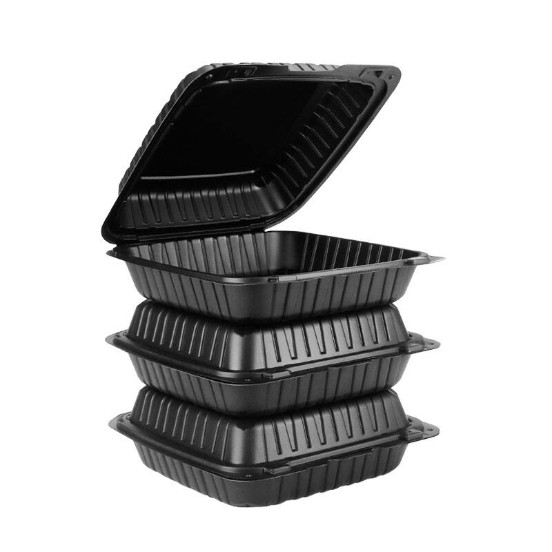 Black Hinged Burger Box | Disposable PP Clamshell Food Container