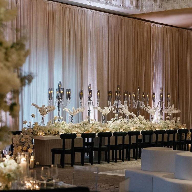 SmallBridge Crystal New Gorgeous Smoke Grey Large 7 Arms Crystal Candle Holder for Wedding Centerpieces