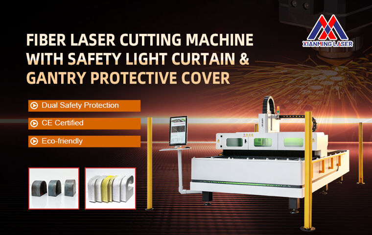 Machine de découpe au laser à fibre avec rideau lumineux de sécurité et couvercle de protection pour portique | Solution industrielle de découpe haute précision