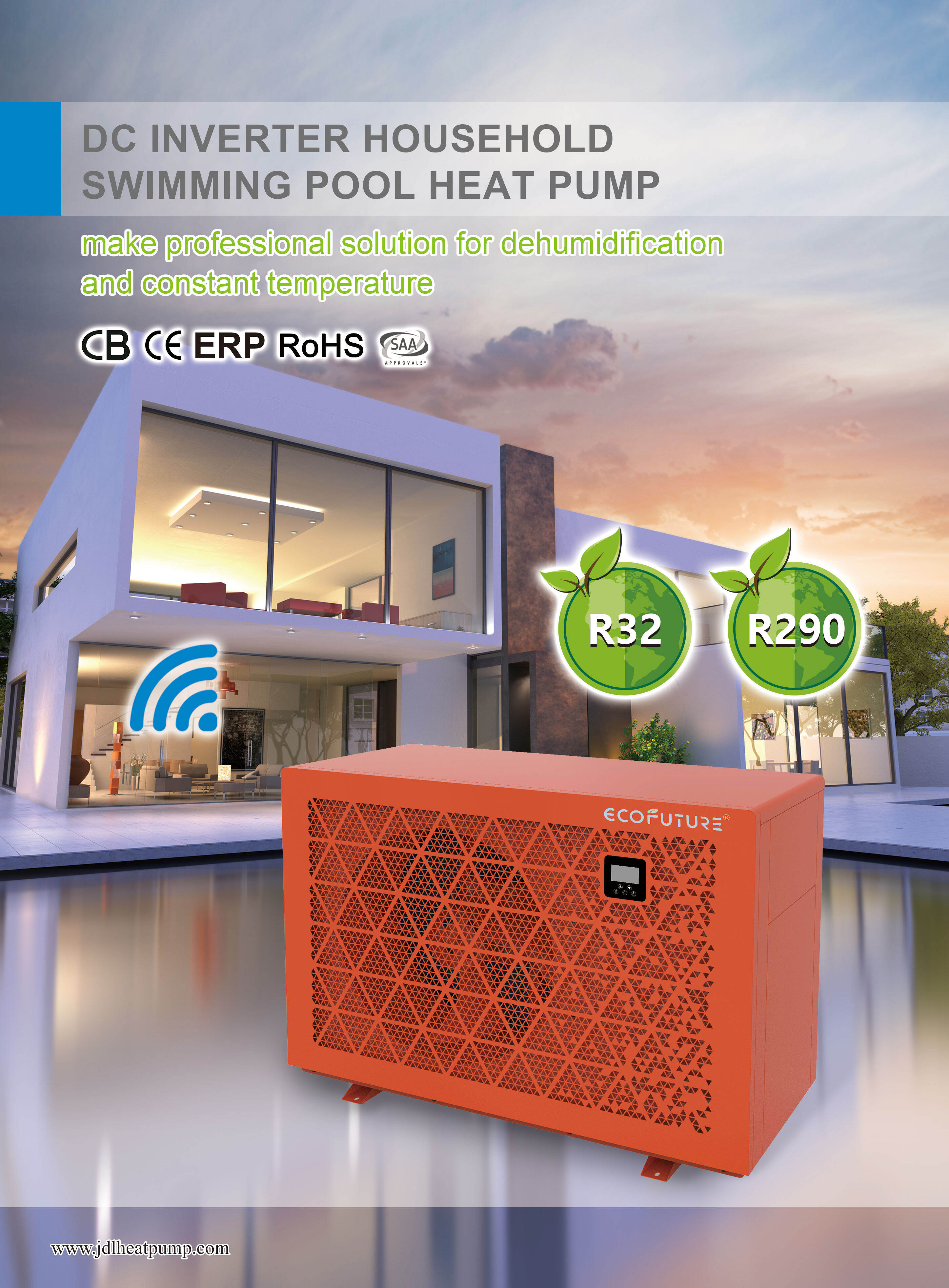 Air Source R32 Inverter Air To Water Swimming pool heater 20kw WIFI