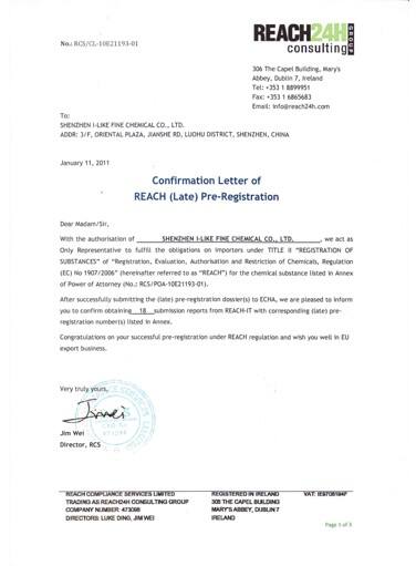 Certificate REACH