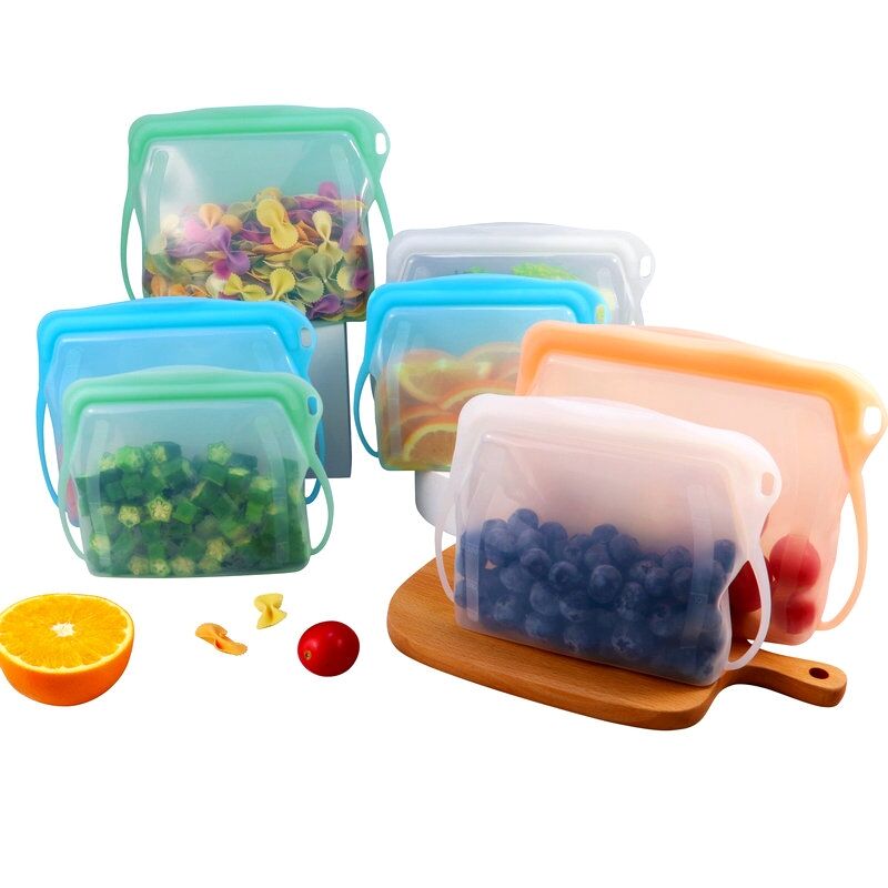 Reusable Silicone Food Safe Zipper Storage Bags 500ml 1000ml