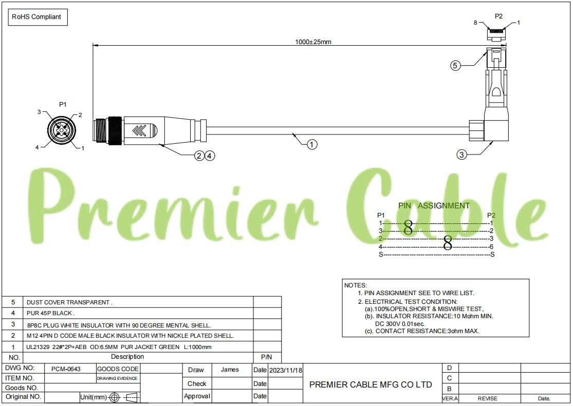 M12 4-poliger D-Code-Sensoranschluss an RJ45-Stecker, rechtwinkliger Profitnet-Kabellieferant