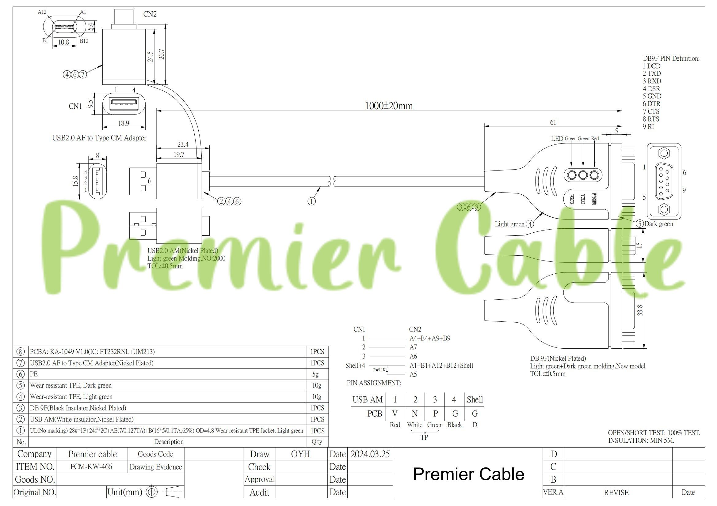 USB to Serial RS232 DB9 Female Cable details