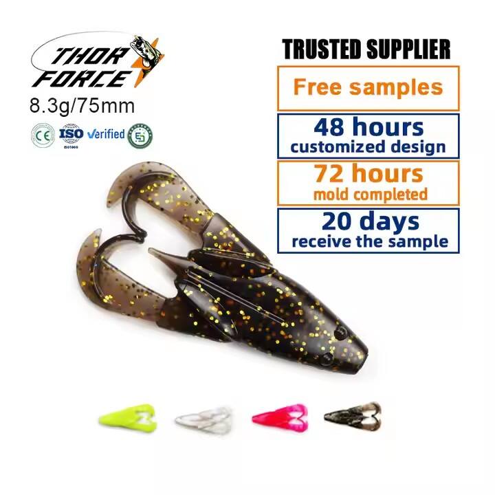 THORFORCE OEM/ODM 75mm8.3g Frog design Built-in flash Fresh water Lifelike swim vividly Artificial soft lure worm bait for Trout