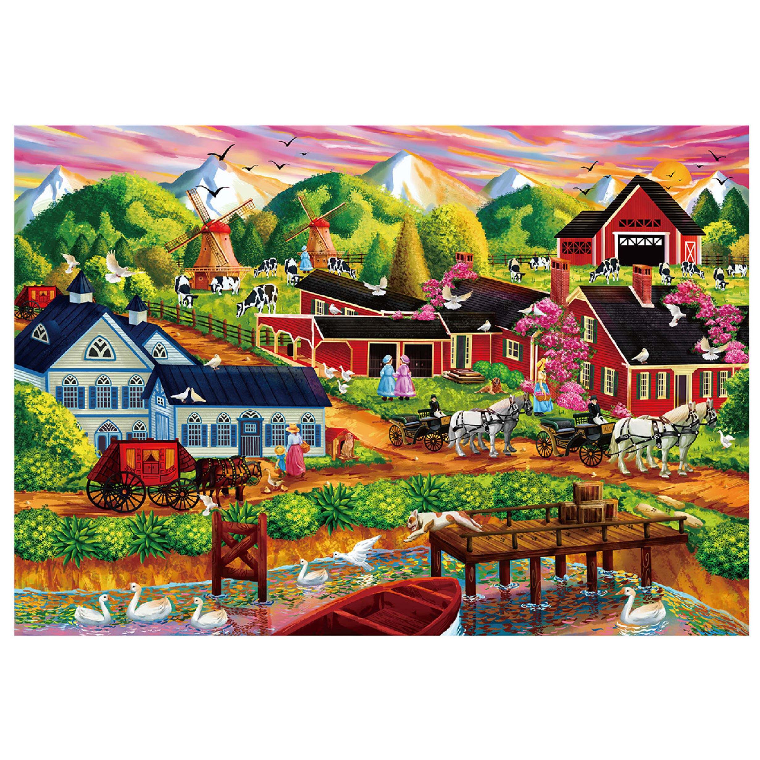 aesthetic country town oil painting puzzle 1000 pieces gift box puzzles adult puzzle Wholesale