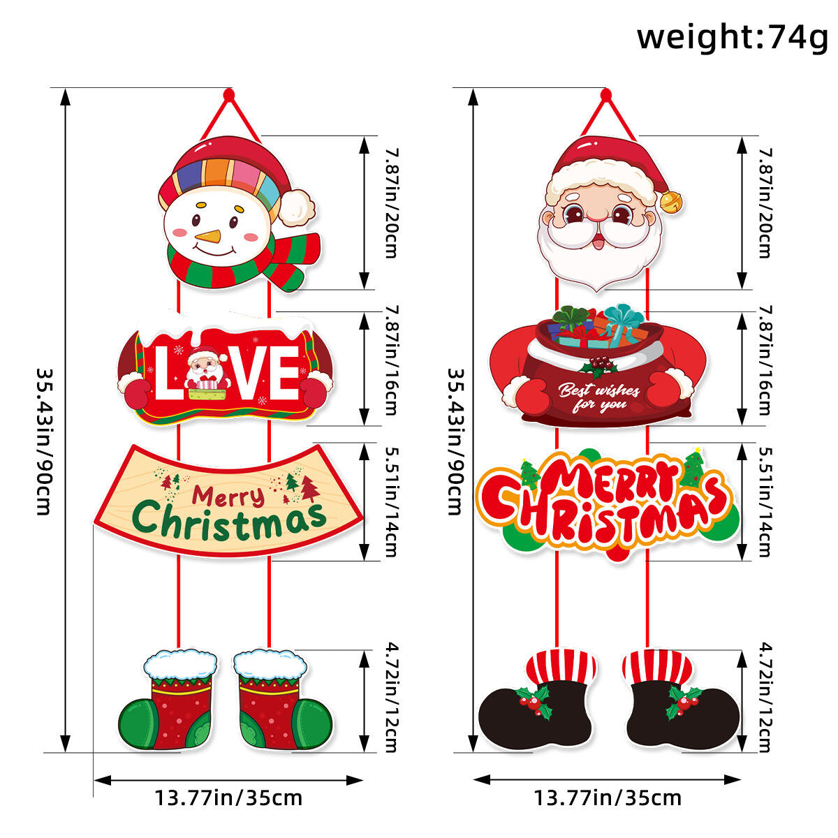 2024 Christmas Decorations Santa Claus Snowman Cartoon Door Hanging Couplets Christmas Paper Door Hanger