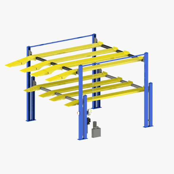 Подъемник парковочный четырехстоечный двойной ширины, трехуровневый