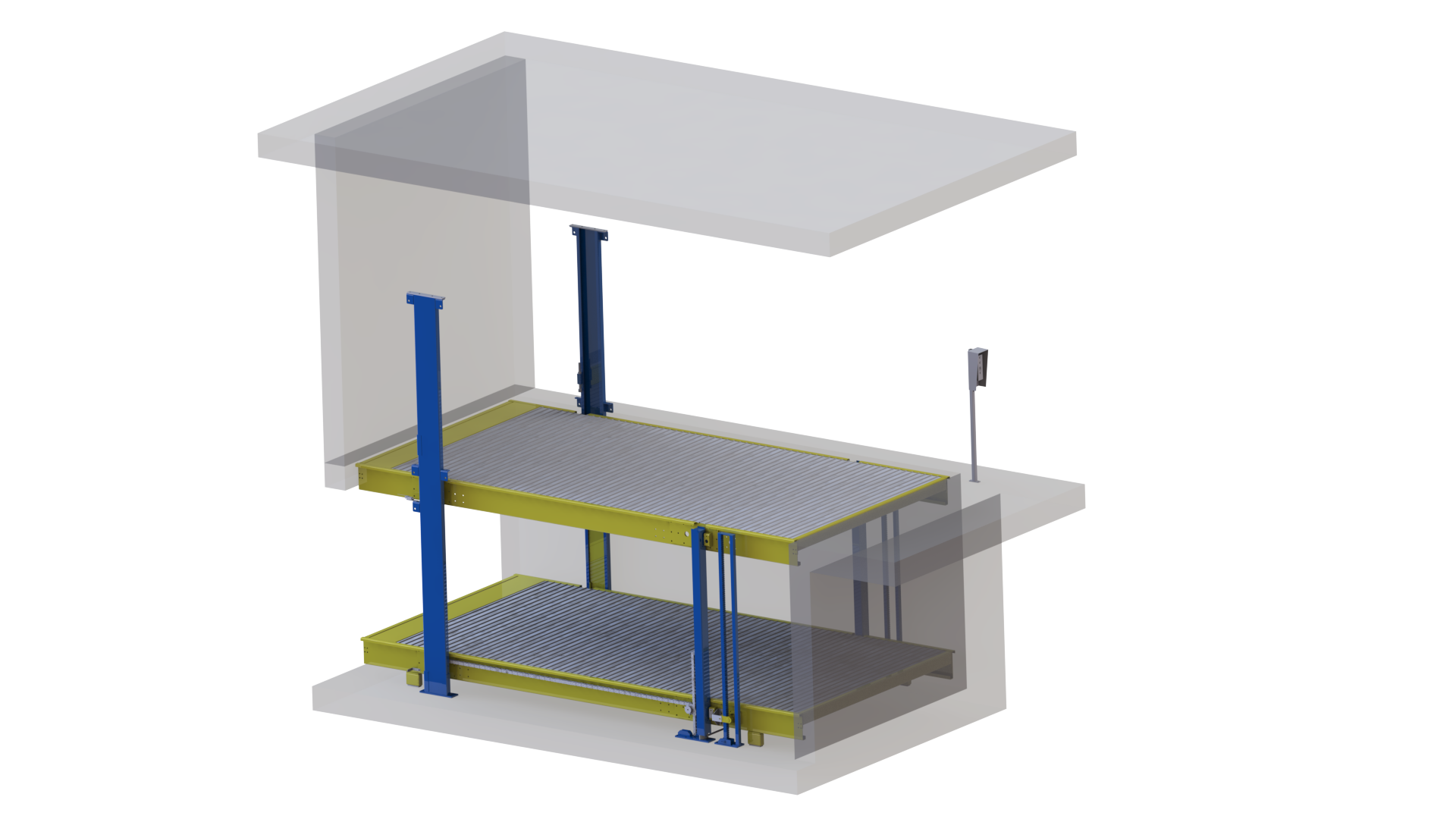 Elevador subterrâneo de duas colunas para estacionamento - acionado hidraulicamente