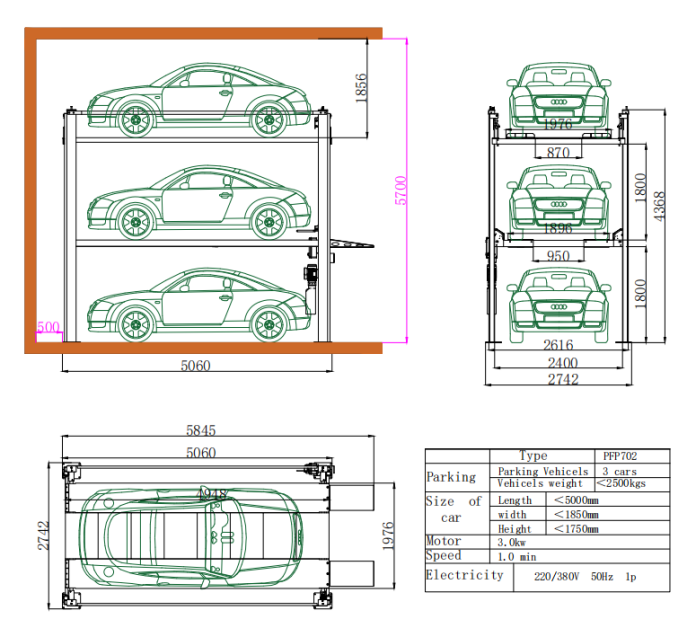 four post triple stacker parking lift-1