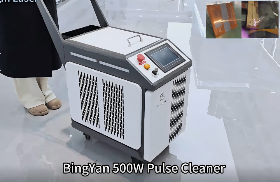 Limpador a Laser de Pulso Industrial Bingyan de 500 W – remove tinta e ferrugem de madeira e metal em segundos!