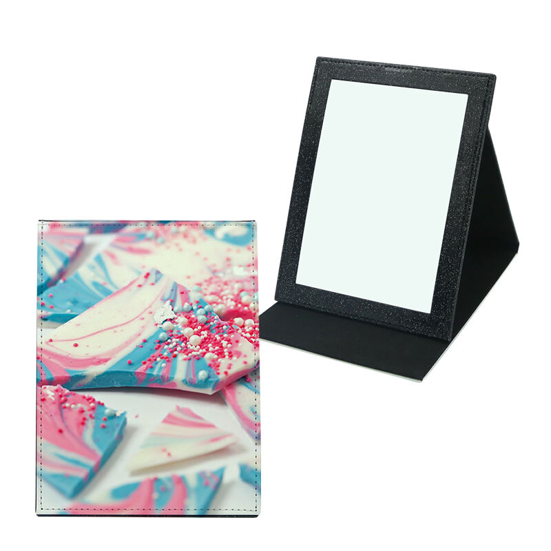 Miroir à maquillage en simili cuir par sublimation