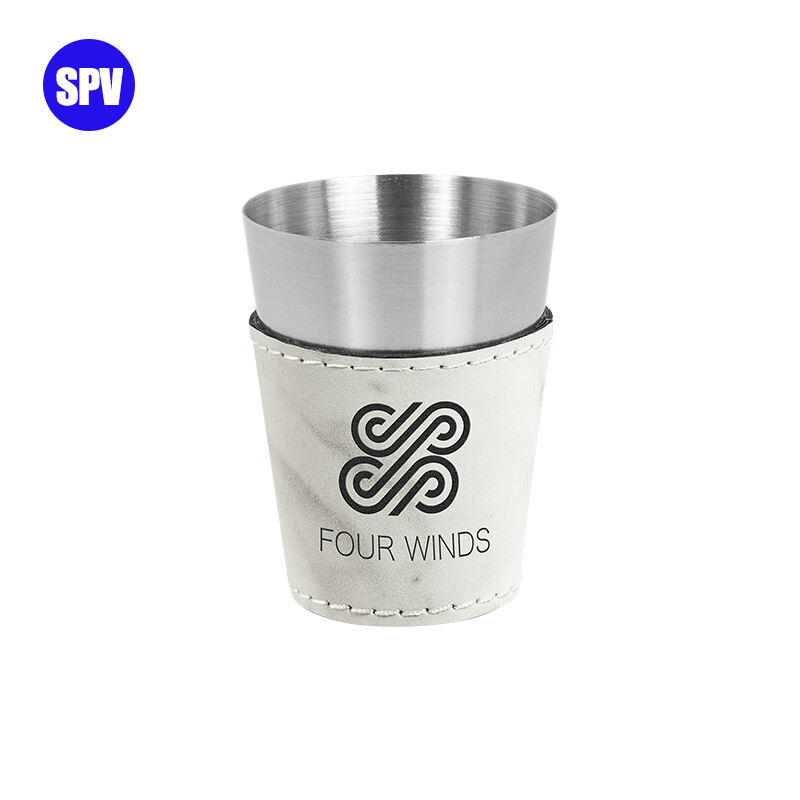 2 oz. Laserable Leatherette & Stainless Steel Shot Glass