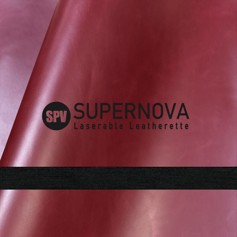 גיליון עור מלאכותי מבריק בבורגונדי/שחור, ניתן לחיתוך בלייזר, עם דבק