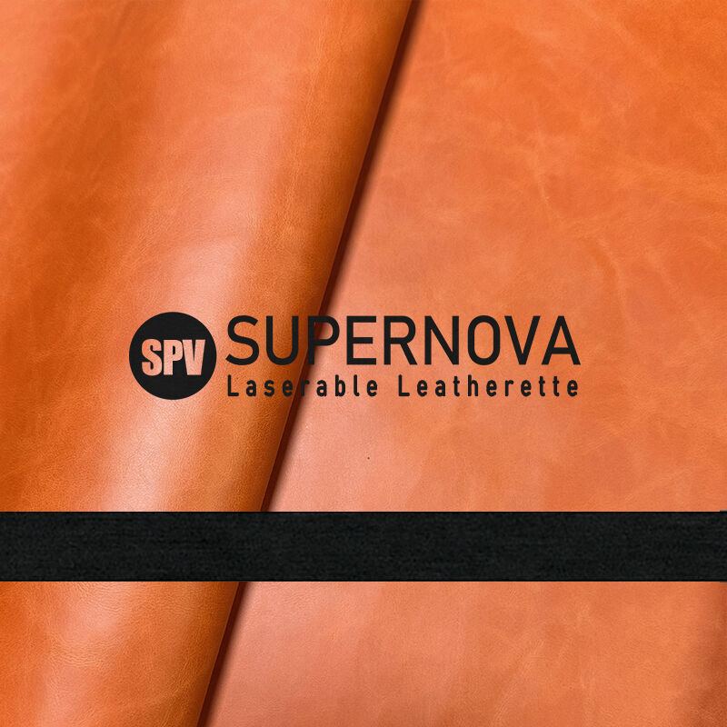 גיליון עור מלאכותי מבריק באורנג'/שחור, ניתן לחיתוך בלייזר, עם דבק