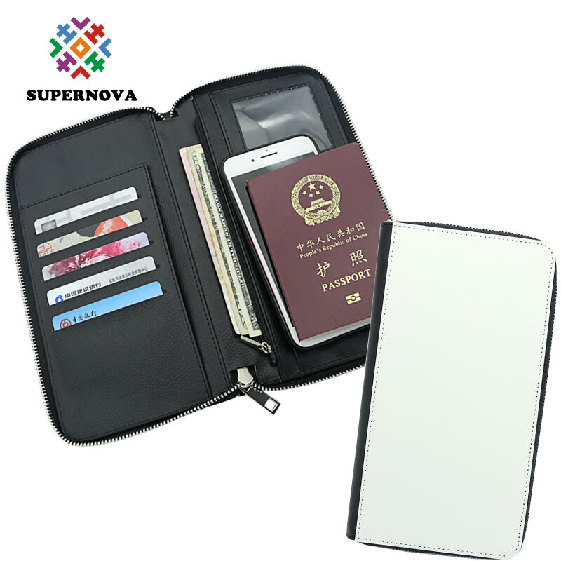 Sublimation Leatherette Passport Holder with Zipper and Inner PU Leather