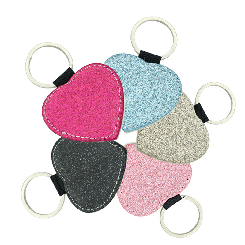 Porte-clés en simili cuir pailleté avec sublimation cœur - Impression unilatérale