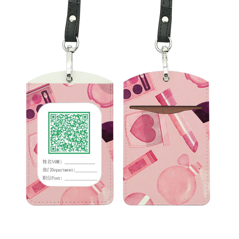 Porte-badge d'identité en simili cuir par sublimation - Droit à deux cartes superposées