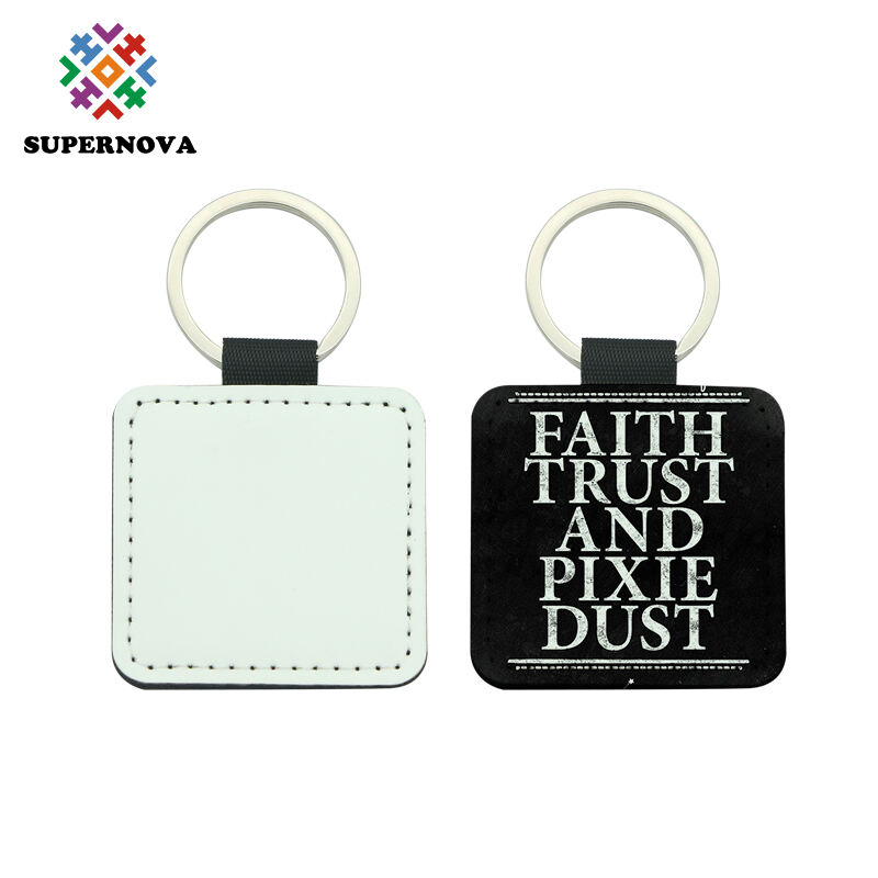 Porte-clé carré en simili cuir PU par sublimation - Impression recto seul