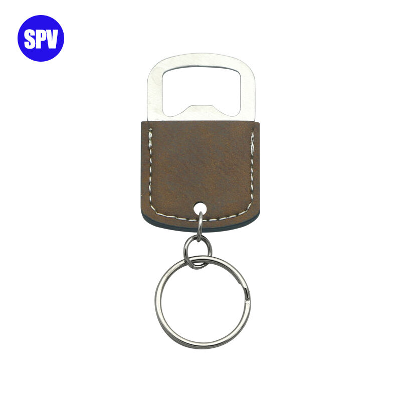 Laserable Leatherette Oval Bottle Opener Keychain
