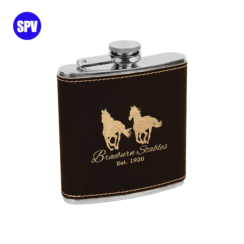6 oz. Laserable Leatherette Flask and Cork Flask