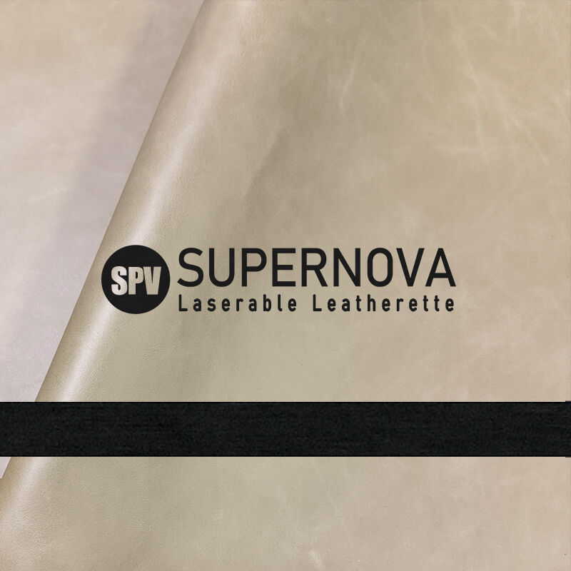 גיליון עור מלאכותי מבריק בחול/שחור, ניתן לחיתוך בלייזר, עם דבק