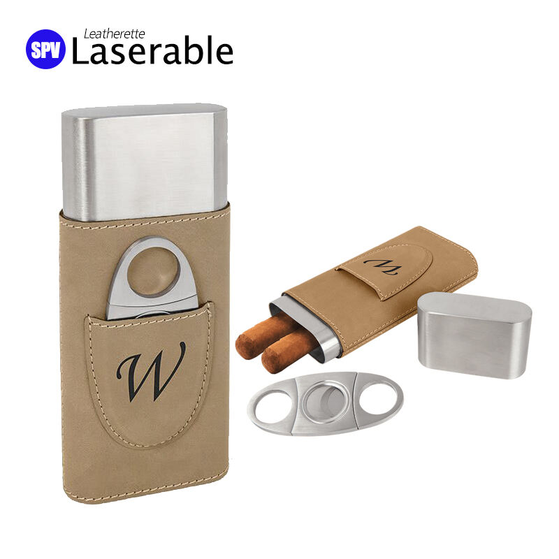 Laserable Leatherette Cigar Case with Cutter
