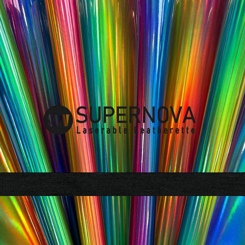 Rainbow Gradient/Black Holographic Laserable Leatherette Sheet 