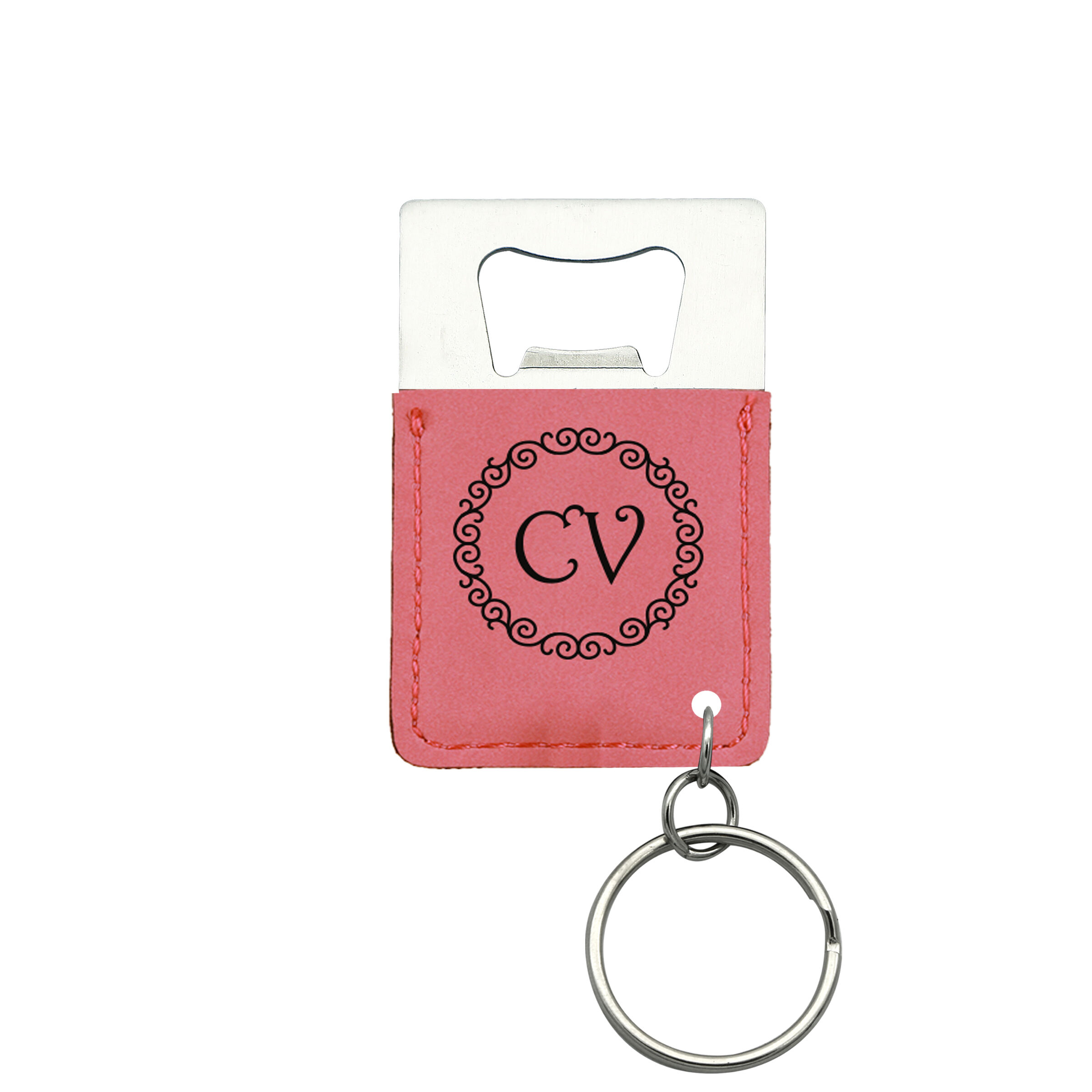 Rectangle Laserable Leatherette Bottle Opener Keychain