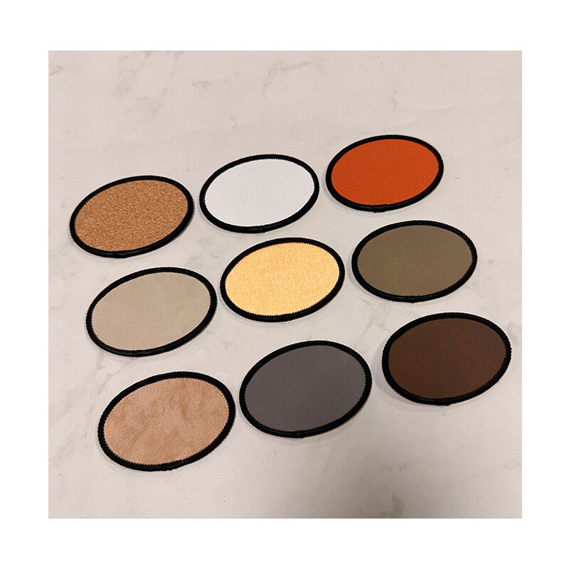 ป้ายหนังเทียมแบบเลเซอร์ได้รูปไข่ขนาด 3 นิ้ว × 2 นิ้ว พร้อมกาวติด