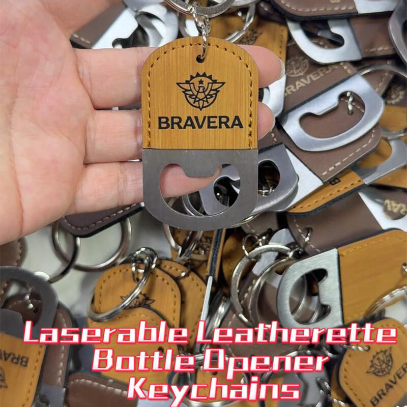 Laserable Leatherette Bottle Opener Keychains