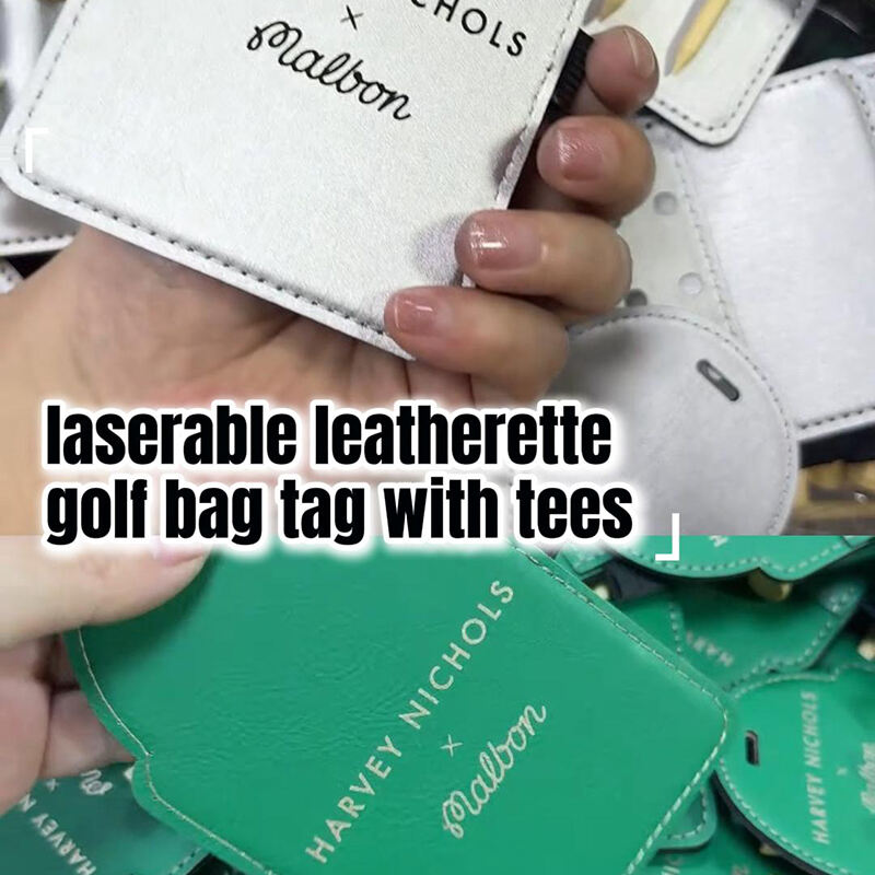 Tanda Tas Golf Berbahan Kulit Laserable dengan Stik Golf